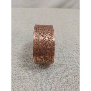Solid Brass Etched Ornate Floral Cuff Bracelet‎ Statement Costume Jewelery
